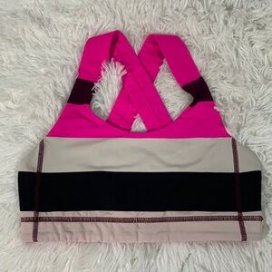 Lululemon Pink, Black & Purple Block Striped Sports Bra